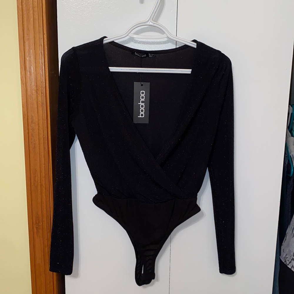 Black deep V body suit